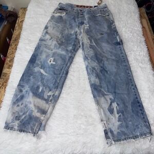PACO JEANS Mens 36W 32L Light Wash Bleach Distressed Denim jnco pipes silvertab